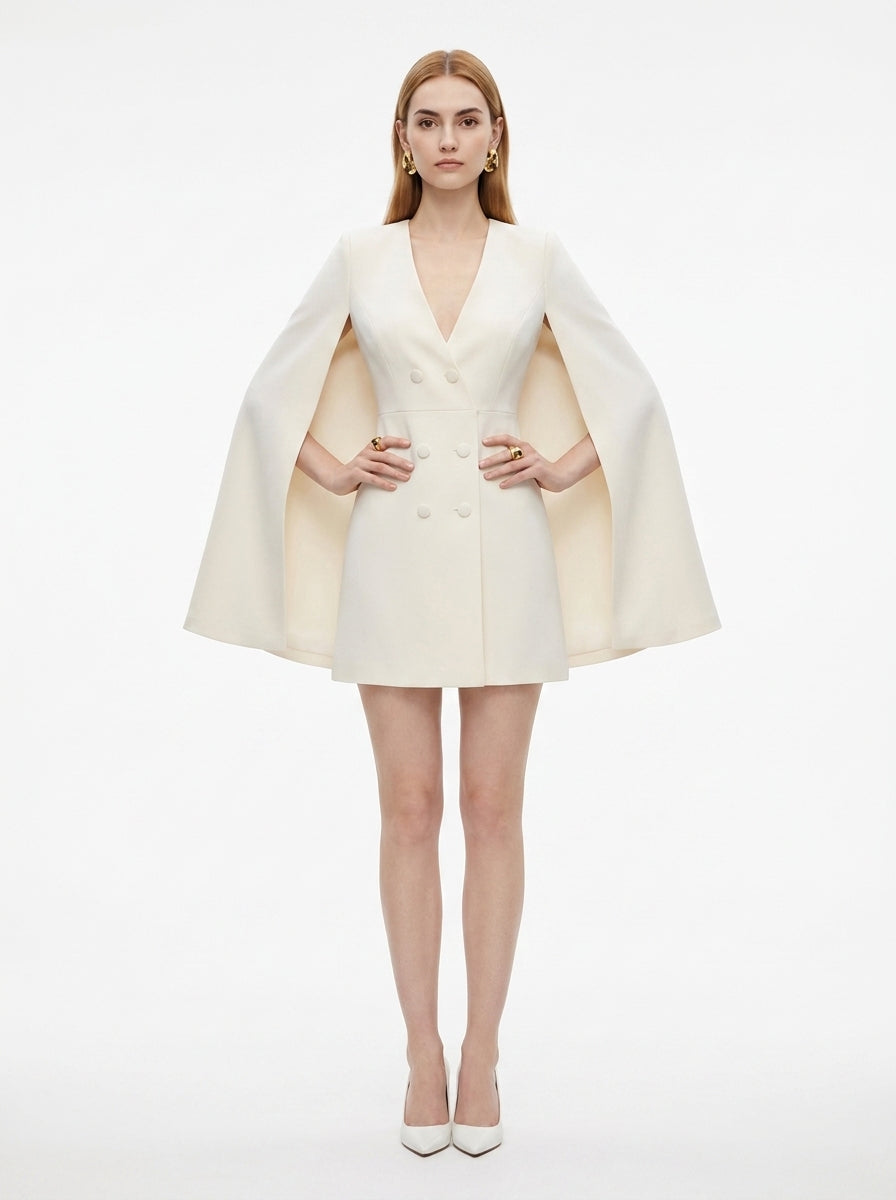 LadyLuxury | Double-Breasted Shawl Cloak Suit Dress - Elegant Autumn Office Wear