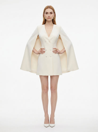 LadyLuxury | Double-Breasted Shawl Cloak Suit Dress - Elegant Autumn Office Wear