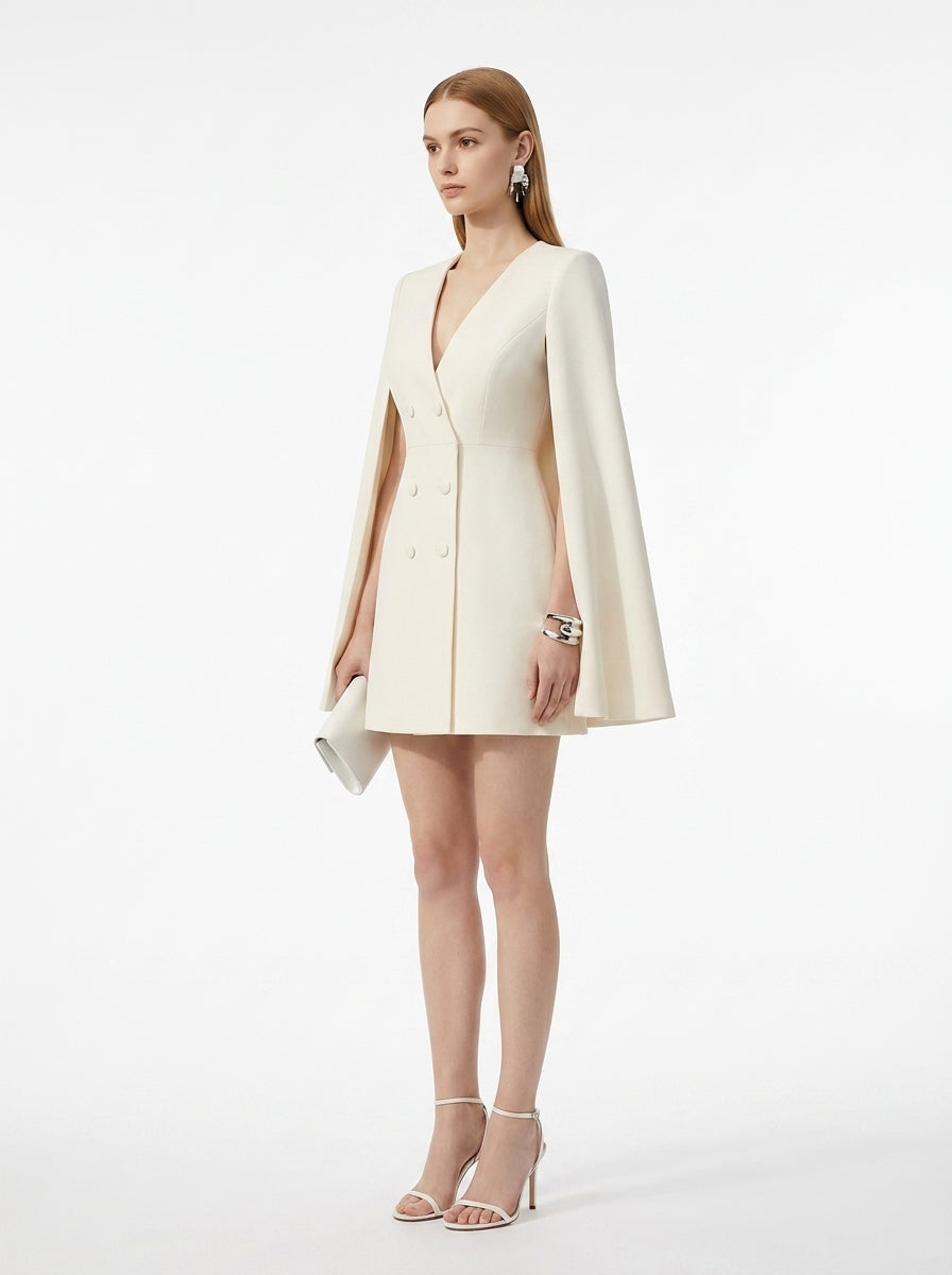 LadyLuxury | Double-Breasted Shawl Cloak Suit Dress - Elegant Autumn Office Wear