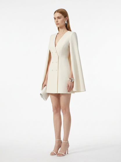 LadyLuxury | Double-Breasted Shawl Cloak Suit Dress - Elegant Autumn Office Wear