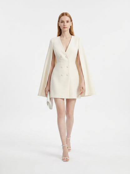 LadyLuxury | Double-Breasted Shawl Cloak Suit Dress - Elegant Autumn Office Wear