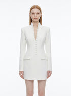 LadyLuxury | Modern Minimalist Blazer Dress - Structured Hourglass Suit Dress with Mandarin Collar