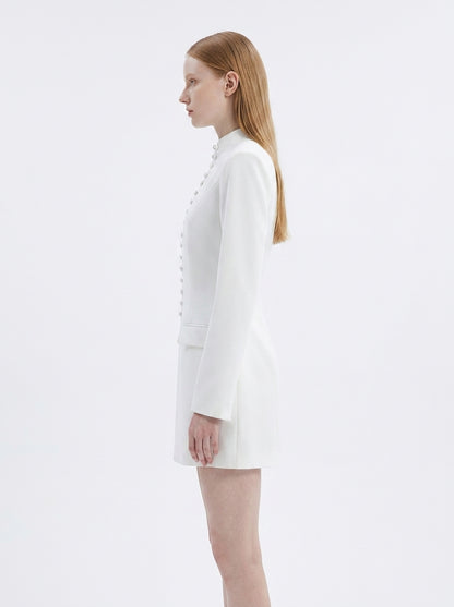 LadyLuxury | Modern Minimalist Blazer Dress - Structured Hourglass Suit Dress with Mandarin Collar
