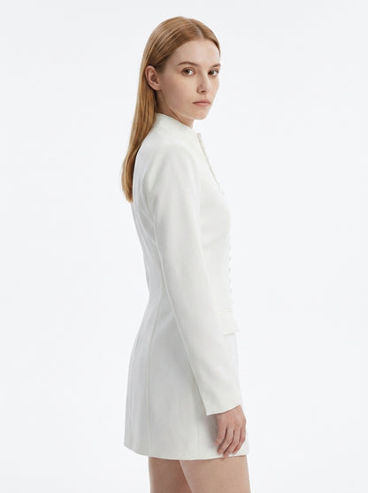 LadyLuxury | Modern Minimalist Blazer Dress - Structured Hourglass Suit Dress with Mandarin Collar