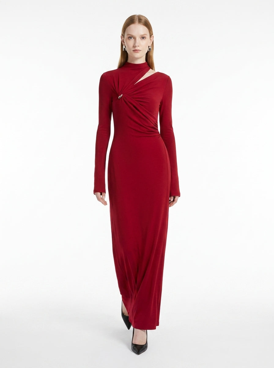 LadyLuxury | Asymmetrical Cutout Maxi Dress with Metallic Detail