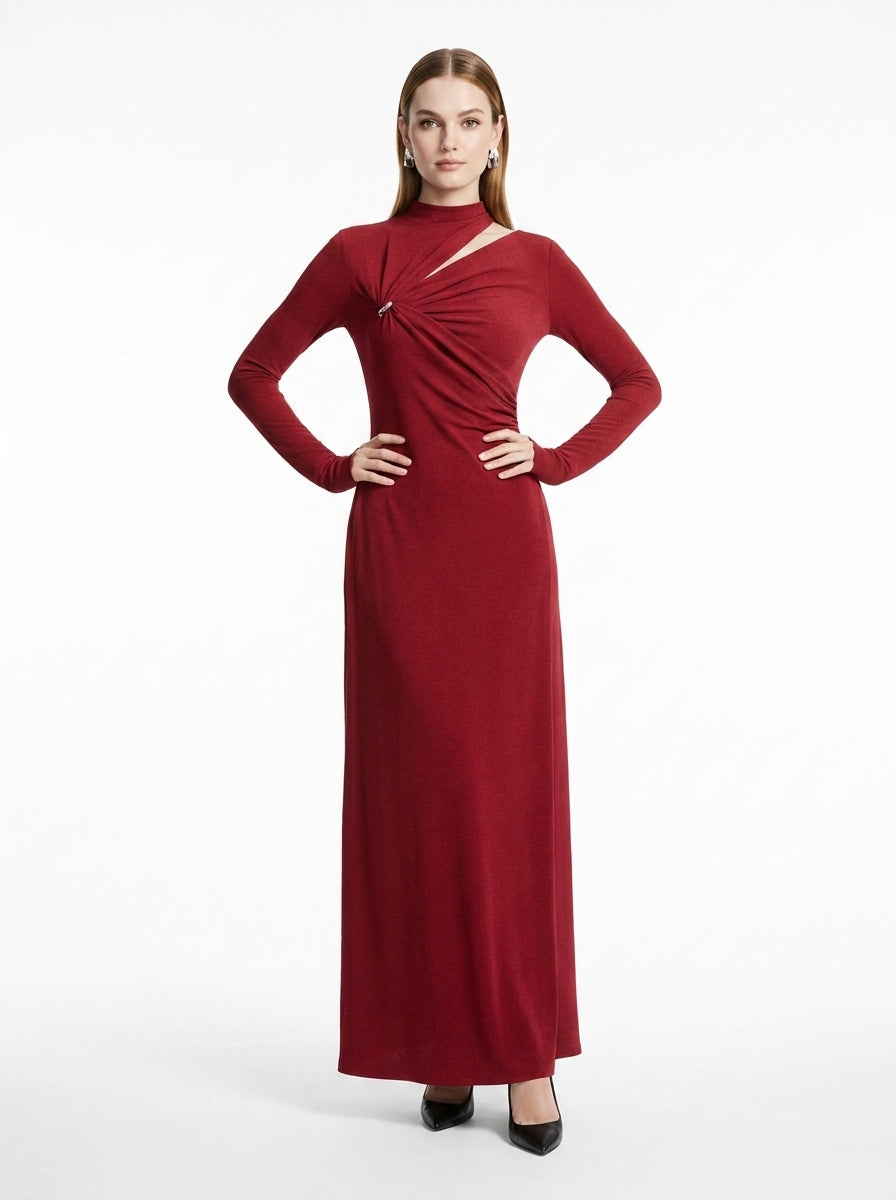 LadyLuxury | Asymmetrical Cutout Maxi Dress with Metallic Detail