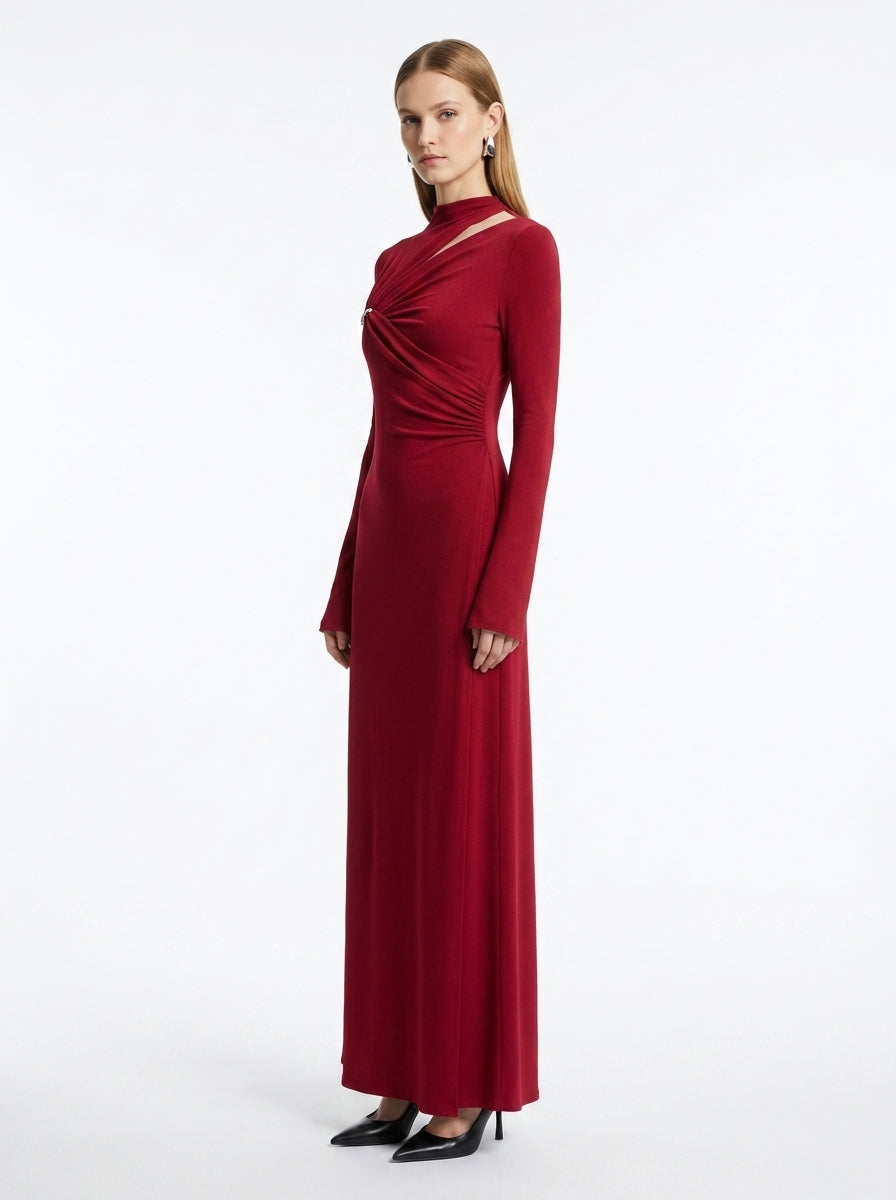 LadyLuxury | Asymmetrical Cutout Maxi Dress with Metallic Detail