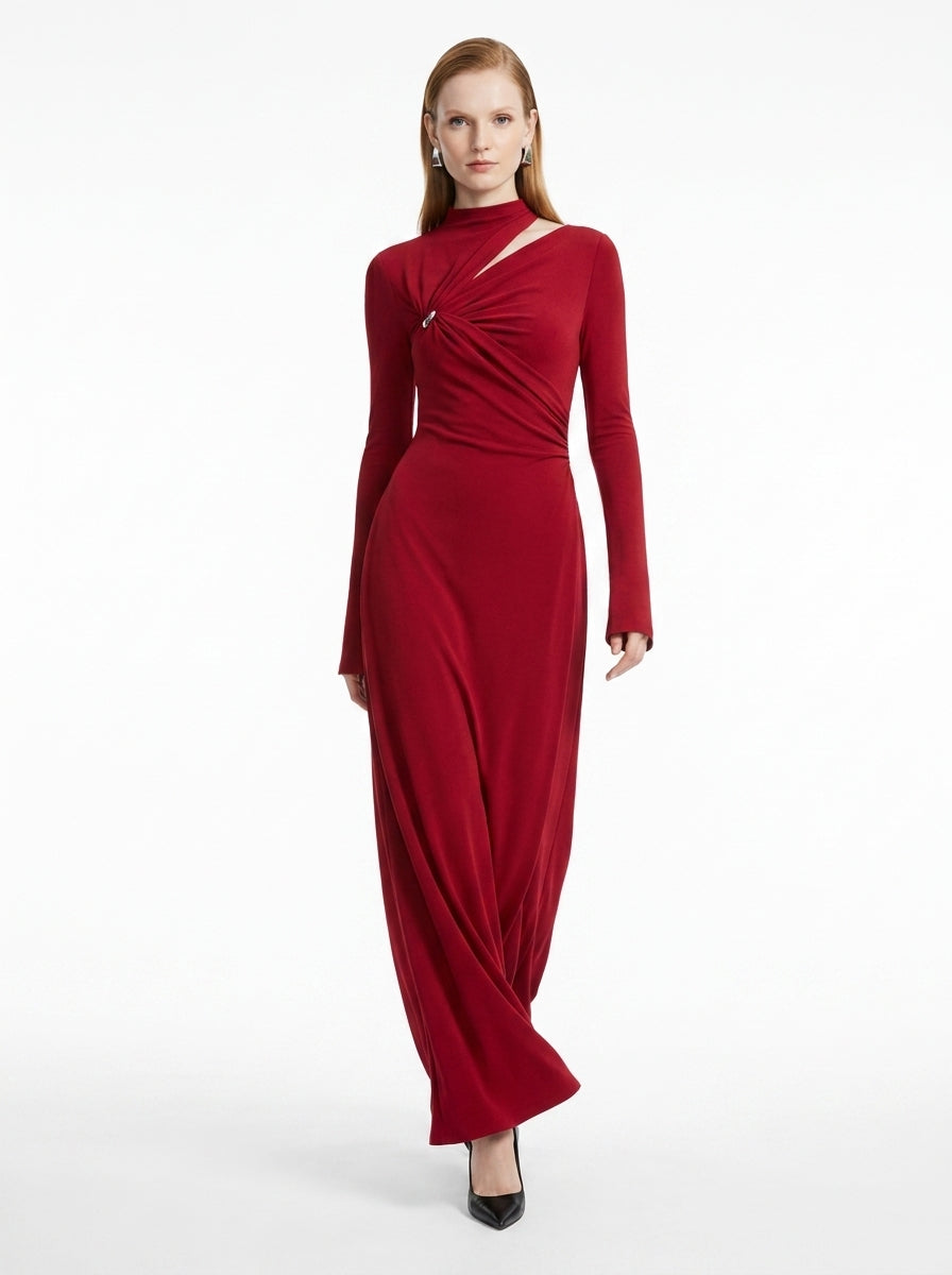 LadyLuxury | Asymmetrical Cutout Maxi Dress with Metallic Detail