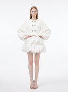 LadyLuxury | Sculptural Avant-Garde Ruffle Mini Dress with Crystal Buttons