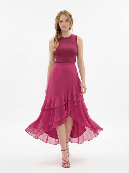 LadyLuxury Elegant Chiffon Fishtail Midi Skirt - High-Waisted A-Line Design