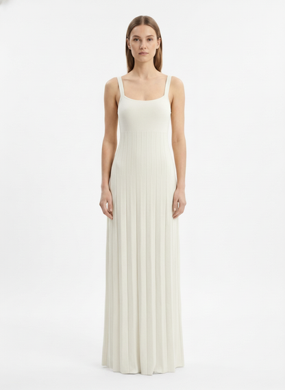 LadyLuxury | Knitted Square Neck Pleated Maxi Dress - Minimalist Summer Vacation Style