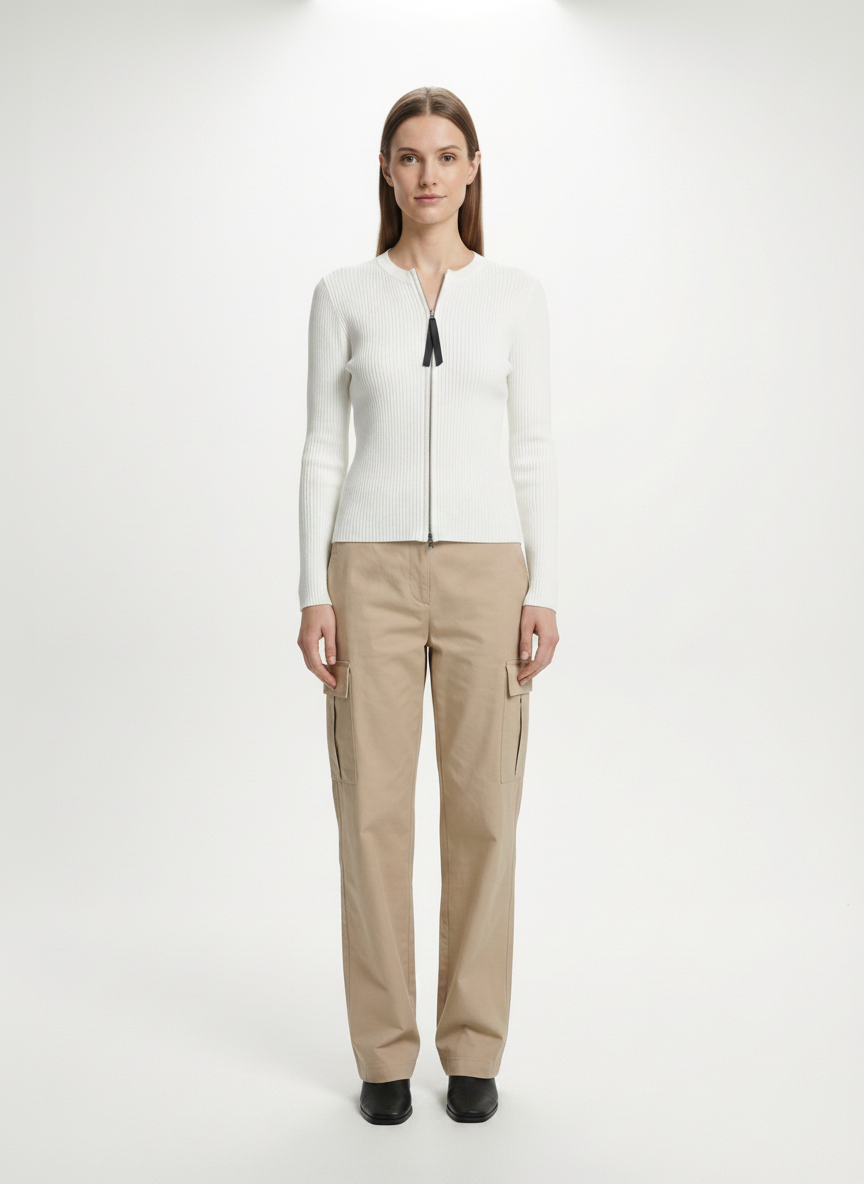 LadyLuxury | Ribbed Knit Zip-Up Cardigan - Balletcore Noir Cropped Sweater
