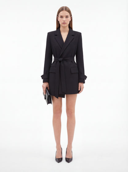 LadyLuxury | Women's Belted Structured Blazer - Retro Korean Fashion Professional Jacket