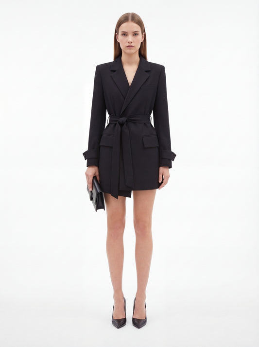 LadyLuxury | Women's Belted Structured Blazer - Retro Korean Fashion Professional Jacket