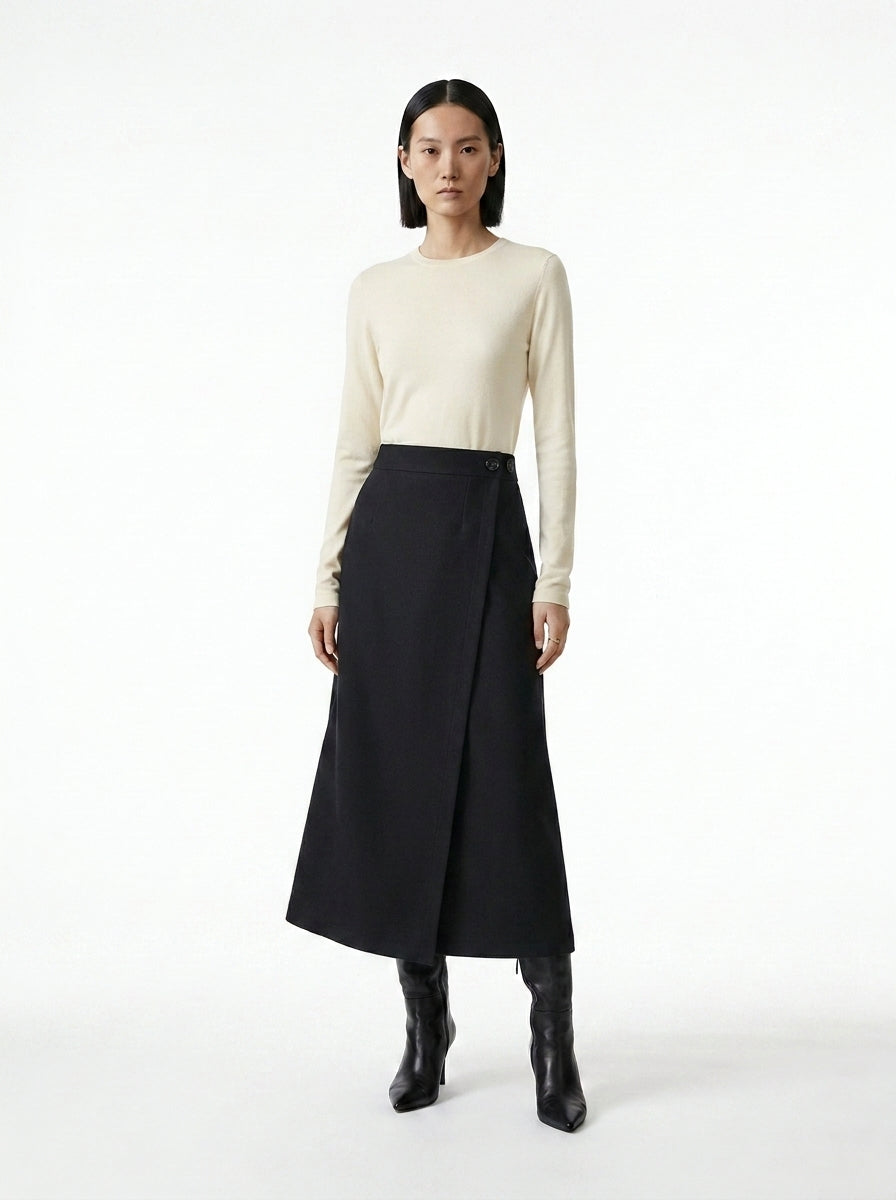 LadyLuxury | Woolen High Waist Straight Skirt - Elegant Slim Fit Office Midi Skirt
