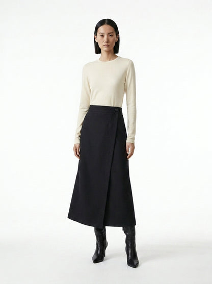 LadyLuxury | Woolen High Waist Straight Skirt - Elegant Slim Fit Office Midi Skirt