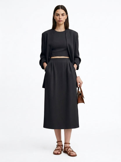 LadyLuxury | Elegant A-Line Midi Skirt with Pockets and Side Split