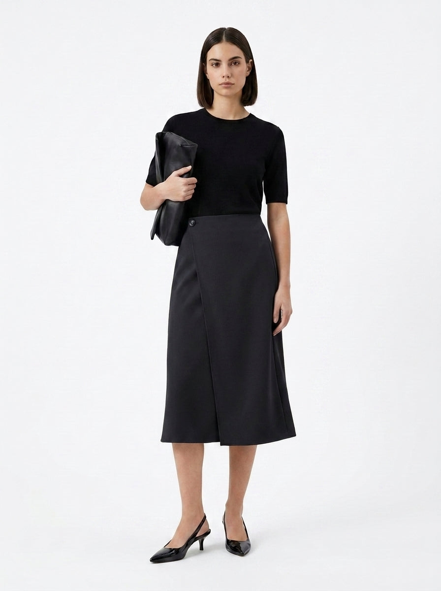 LadyLuxury | Minimalist Asymmetric A-Line Skirt - Elegant Commuter Mid-Calf Style