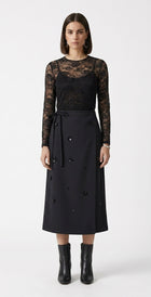LadyLuxury | Elegant Anti-Wrinkle Midi Skirt with Nail Flower Detail