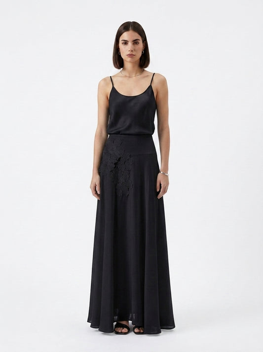 LadyLuxury | Elegant Lace Trim A-Line Midi Skirt - Summer Casual Loose Fit