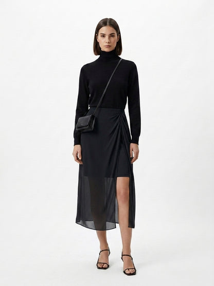 LadyLuxury | Elegant Chiffon Pleated Midi Skirt with Side Slit - Office & Casual Versatile Wear