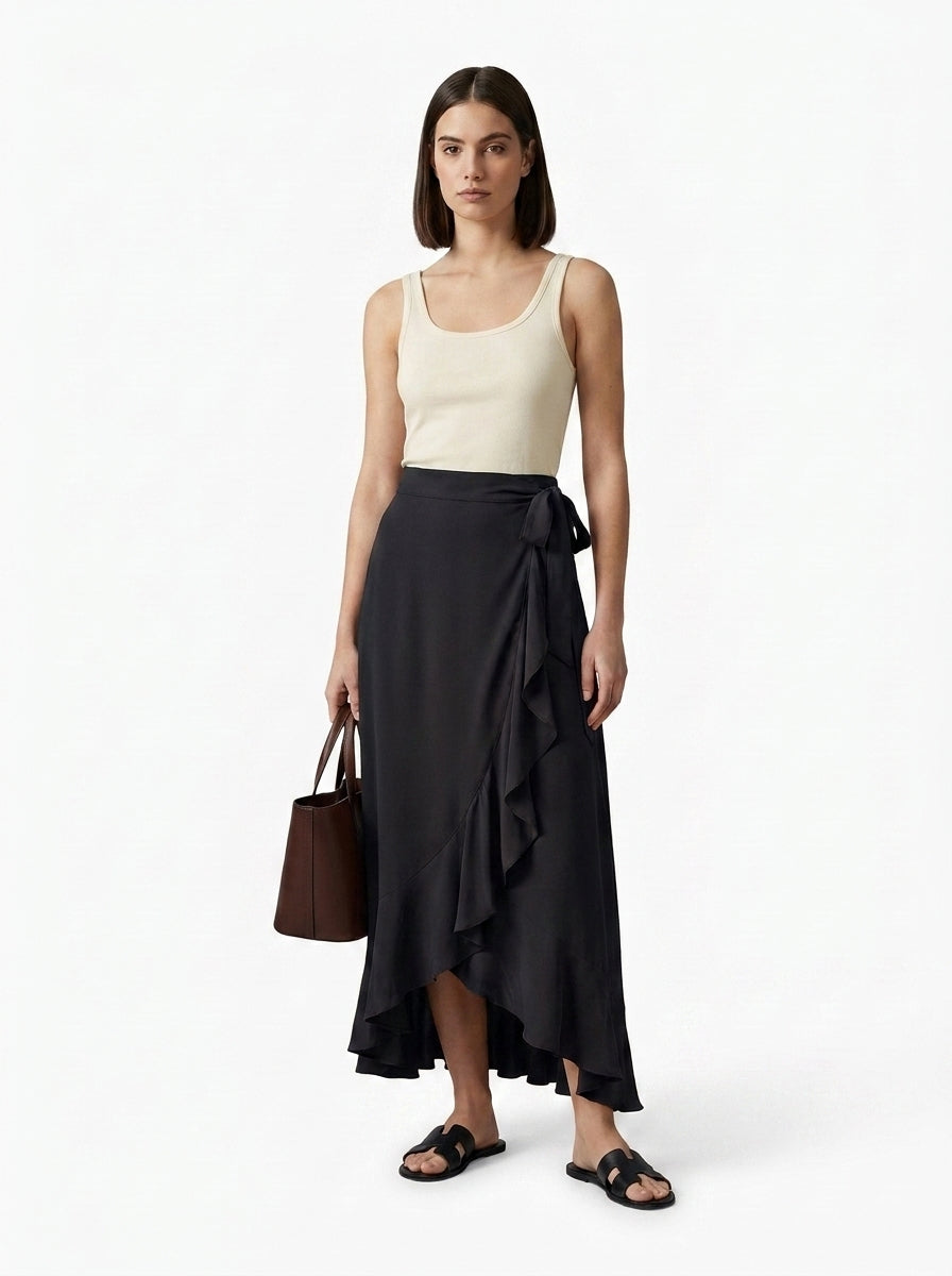 LadyLuxury | Elegant Irregular High Waist Lace-Up Maxi Skirt