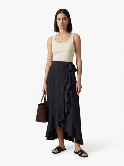 LadyLuxury | Elegant Irregular High Waist Lace-Up Maxi Skirt