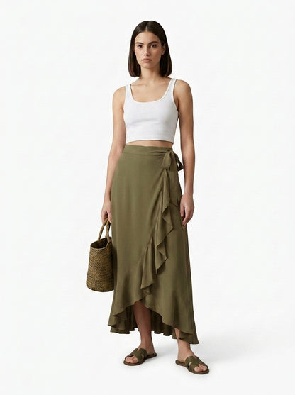 LadyLuxury | Elegant Irregular High Waist Lace-Up Maxi Skirt