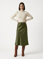 LadyLuxury | Elegant High-Waist Satin Maxi Skirt with Lace - Up Detail