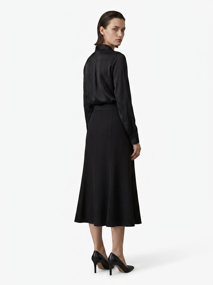 LadyLuxury French Split Fishtail Midi Skirt - High Waist A-Line Umbrella Skirt