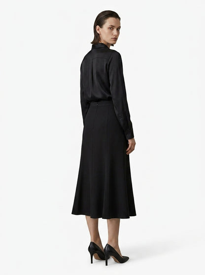 LadyLuxury French Split Fishtail Midi Skirt - High Waist A-Line Umbrella Skirt