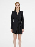 LadyLuxury | Elegant V-Neck Blazer Mini Dress - Pleated Hem & Lace-Up Waist