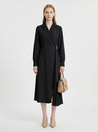 LadyLuxury | Elegant Pleated Shirt Dress with Retro Suit Collar for Office & Workwear
