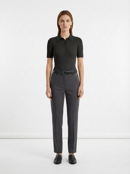 LadyLuxury | Ribbed Knit Short Sleeve Polo - Minimalist Cropped Top