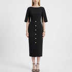 LadyLuxury | High-Waist Buttoned A-Line Midi Dress