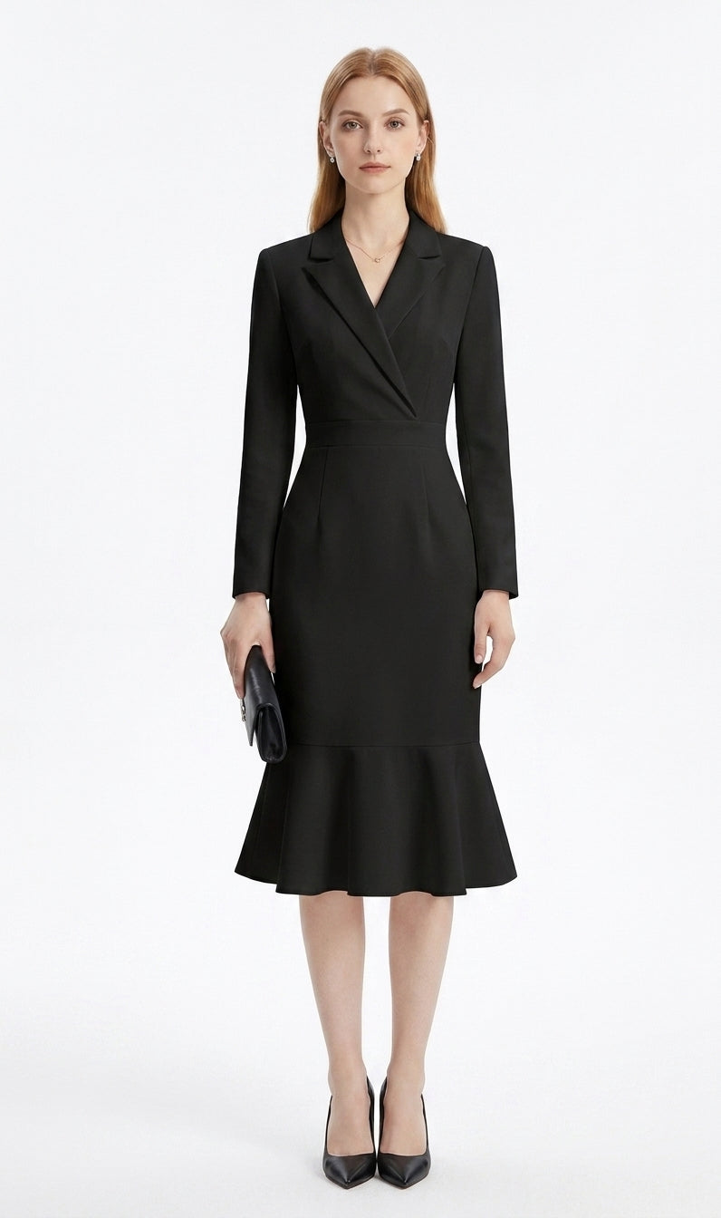 LadyLuxury | Architectural Tailored Blazer Midi Dress with Mermaid Hem