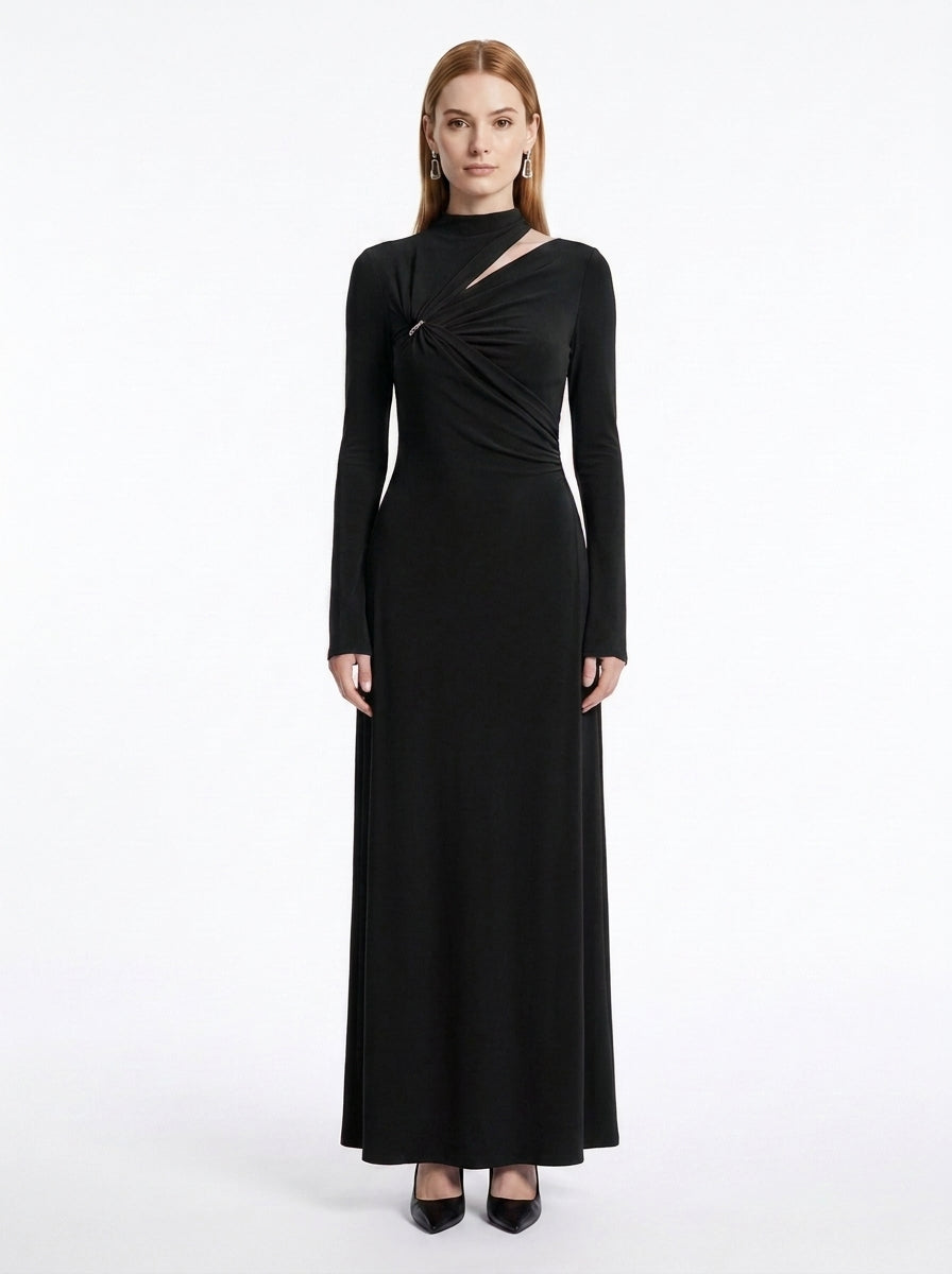 LadyLuxury | Asymmetrical Cutout Maxi Dress with Metallic Detail