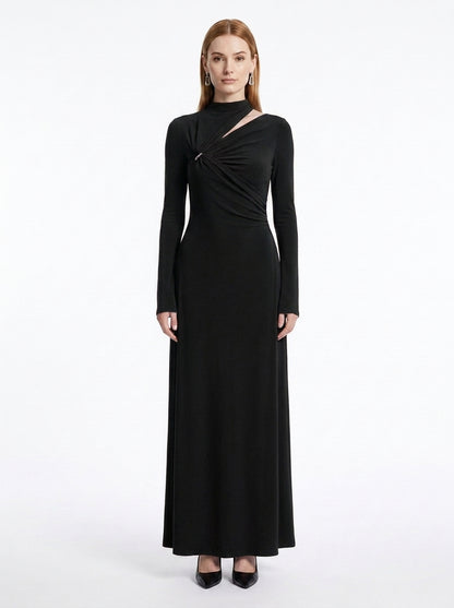 LadyLuxury | Asymmetrical Cutout Maxi Dress with Metallic Detail