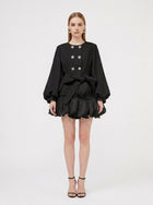 LadyLuxury | Sculptural Avant-Garde Ruffle Mini Dress with Crystal Buttons