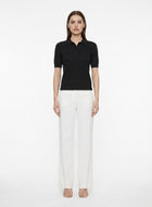 LadyLuxury | Pointelle Knit Polo - Short Sleeve Cotton-Blend Summer Sweater