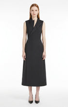 LadyLuxury | Asymmetrical Tailored Midi Dress - Structured Sleeveless A-Line Dress
