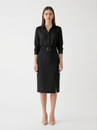 LadyLuxury | Sophisticated High-Waisted Midi Skirt with Belt - Minimalist Tailored Pencil Design