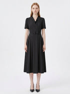 LadyLuxury | Elegant V-Neck Midi Dress with Bow Detail – Modern Romantic Summer Party A-Line Dress