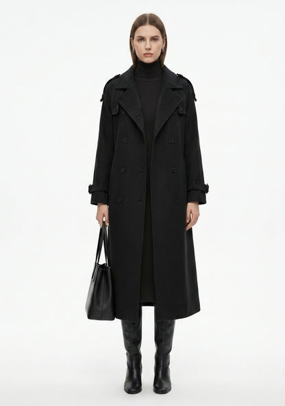 LadyLuxury | Double-Breasted Wool Blend Long Coat - Classic British Heritage Overcoat