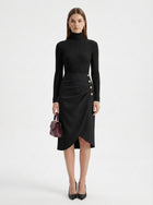 LadyLuxury | Asymmetrical Draped Midi Skirt - Parisian Chic High-Waisted Wrap Skirt