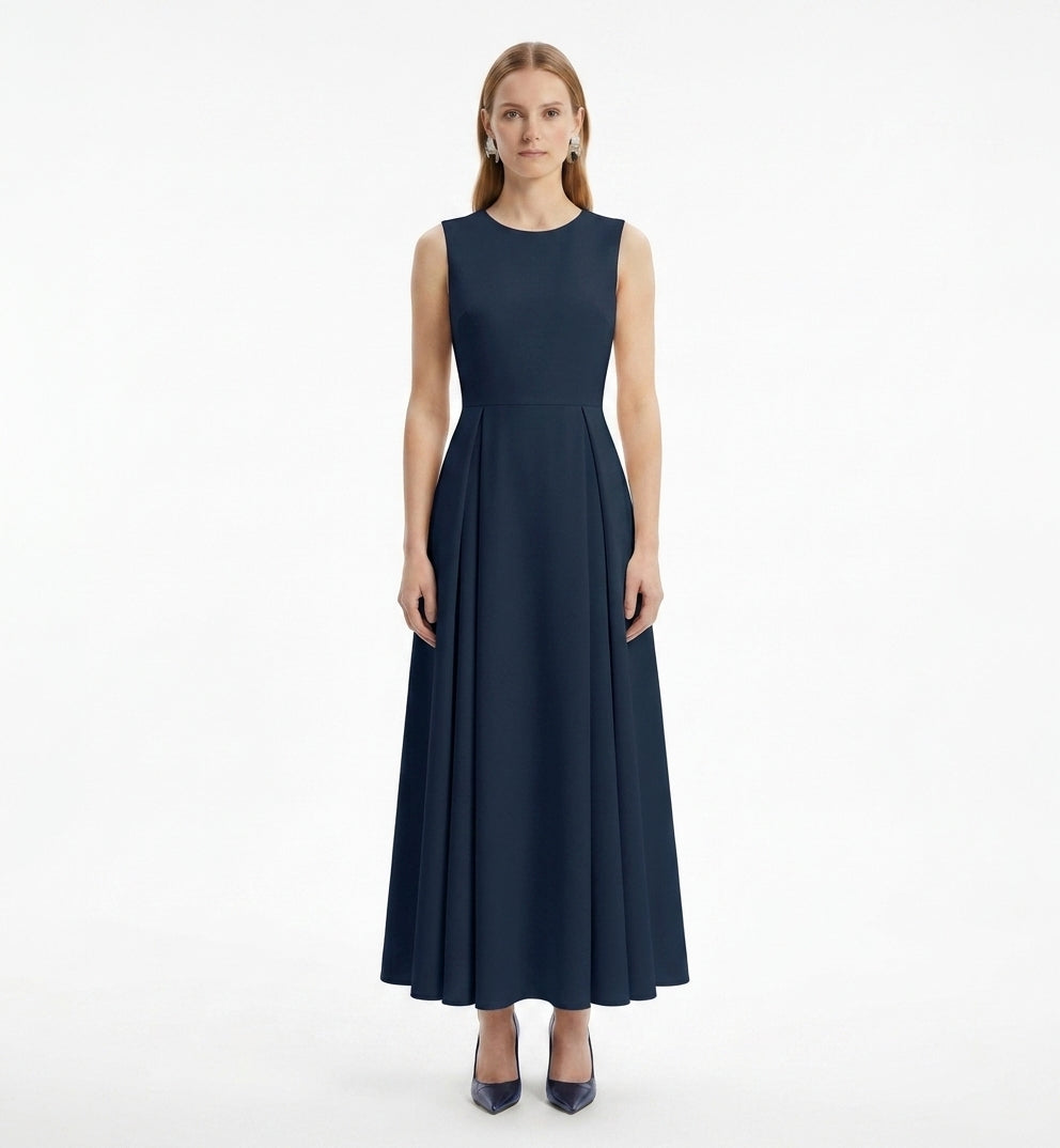 LadyLuxury | Sculptural Pleated Sleeveless A-Line Midi Dress