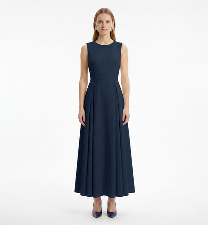 LadyLuxury | Sculptural Pleated Sleeveless A-Line Midi Dress