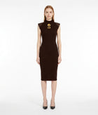 LadyLuxury | Architectural Neo-Noir Midi Bodycon Dress with Faux-Leather Accents
