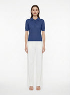 LadyLuxury | Pointelle Knit Polo - Short Sleeve Cotton-Blend Summer Sweater