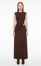 LadyLuxury | Architectural Minimalist Sleeveless Maxi Dress with Metallic Detail